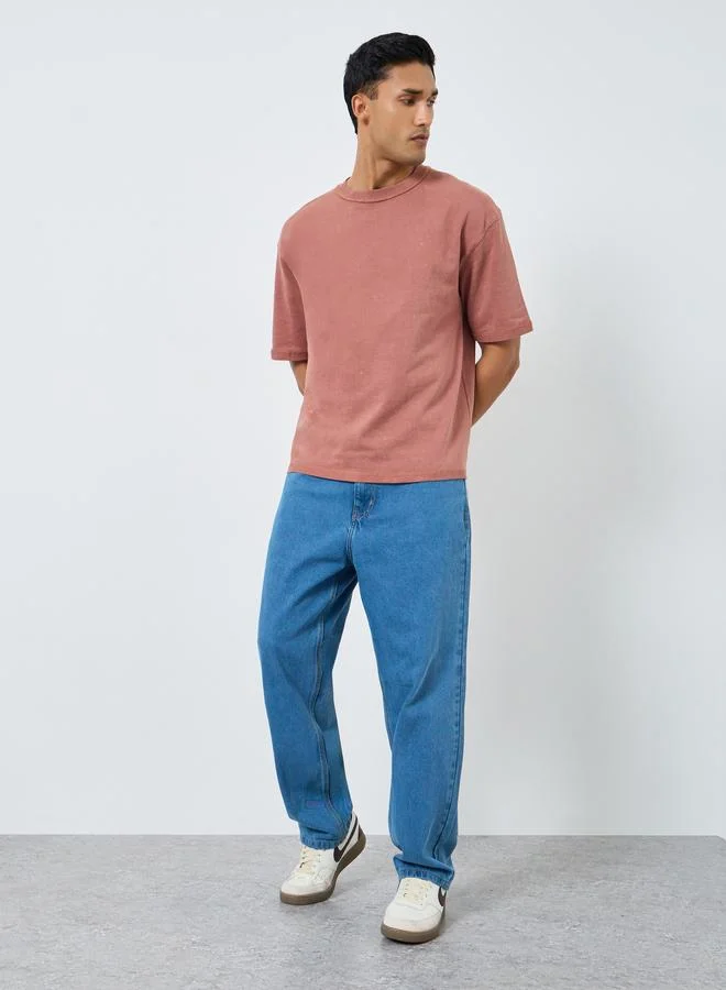 ستايلي بنطال جينز مغسول قصة فضفاضة بخصر متوسط